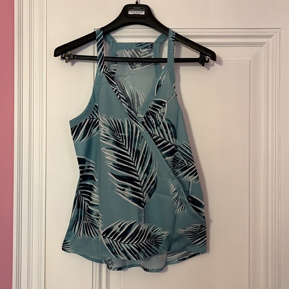 New Blue Spaghetti Strap Tank with Palm Print, boho Sz S - Picture 3 of 4